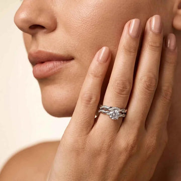 Twisted Silver Bridal Ring Set with Round Solitaire