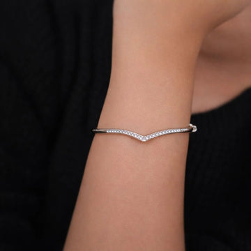 V - Curve Sterling Open Cuff Bracelet for Women - Silvorn India