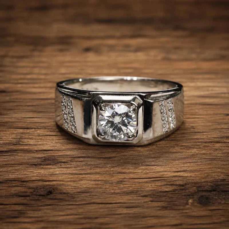 925 sterling silver ring with square center stone and sparkling pave side panels