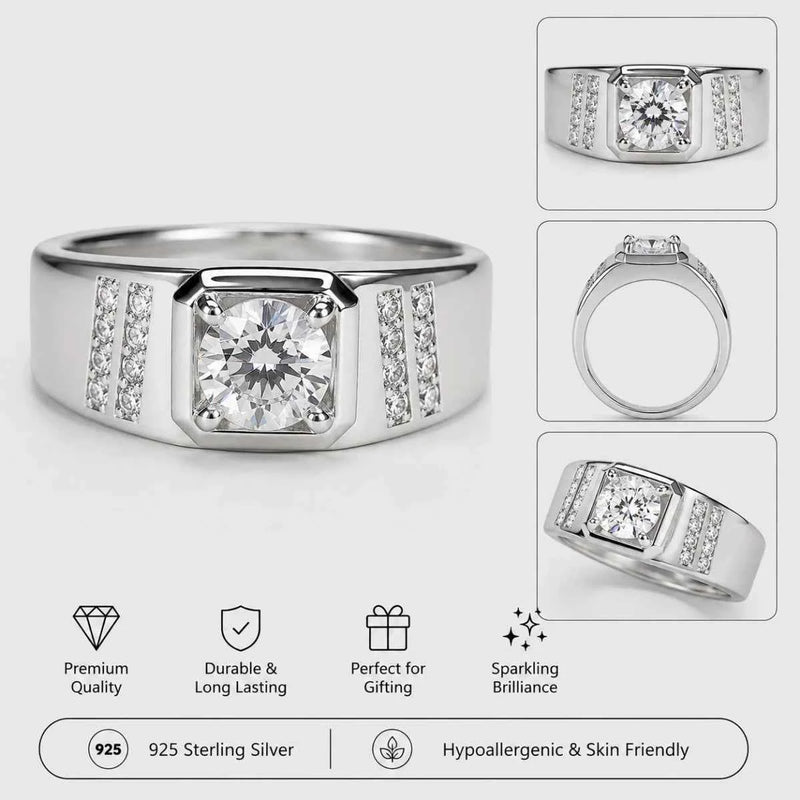 925 sterling silver ring with square-cut center gemstone and pave detail on both sides