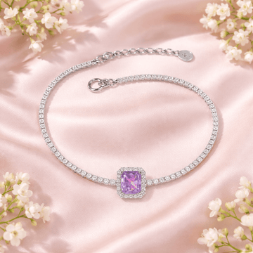Vibrant Amethyst Radiant Halo Tennis Bracelet - Silvorn India