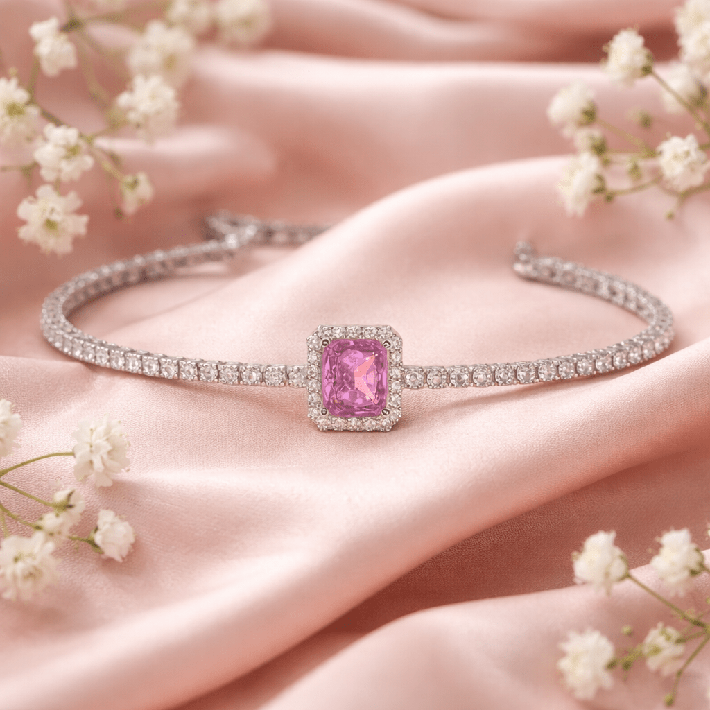 Vibrant Fuchsia Radiant Halo Tennis Bracelet - Silvorn India