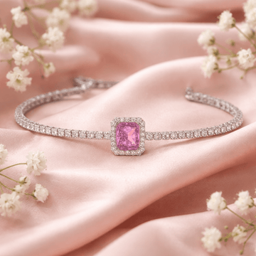 Vibrant Fuchsia Radiant Halo Tennis Bracelet - Silvorn India
