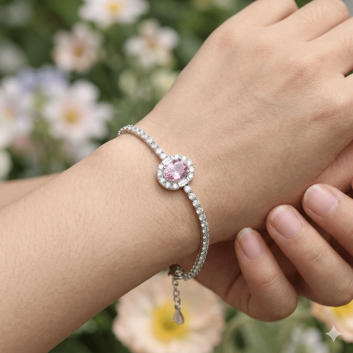 Vibrant Orchid Oval Halo Tennis Bracelet - Silvorn India
