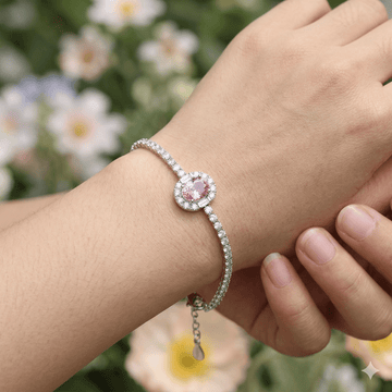 Vibrant Orchid Oval Halo Tennis Bracelet - Silvorn India