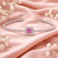 Vibrant Pink Square Halo Tennis Bracelet - Silvorn India