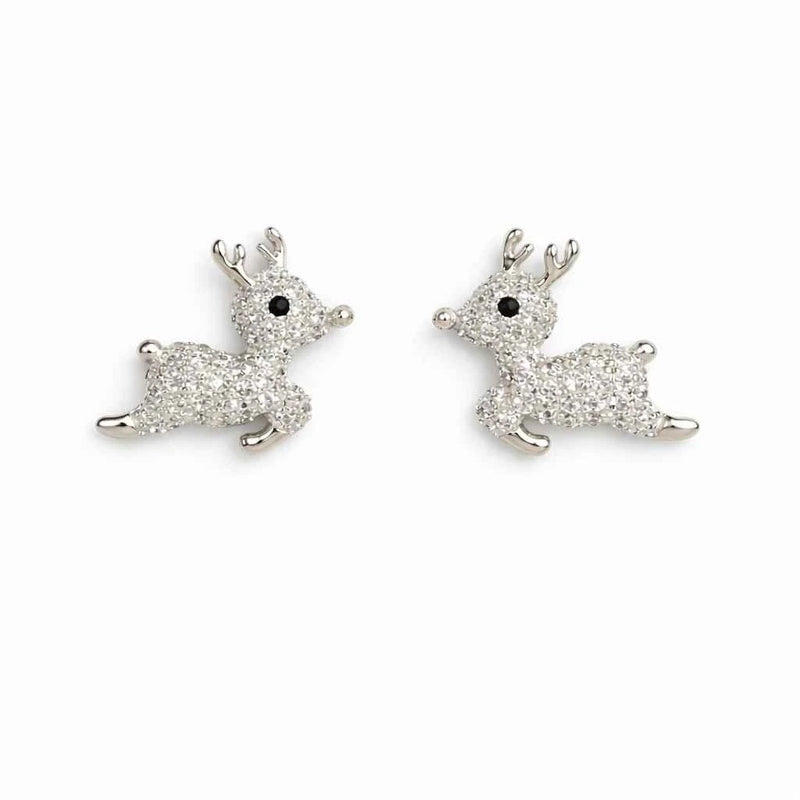 925 silver reindeer pavé stud earrings with dark eye details