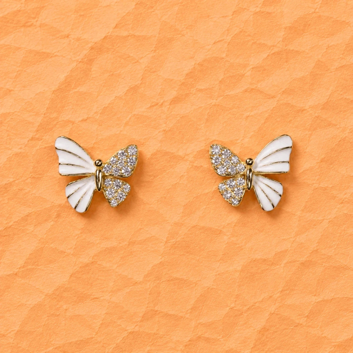 White Enamel Butterfly Studs - Silvorn India