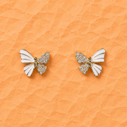 White Enamel Butterfly Studs - 925 Silver Jewelery