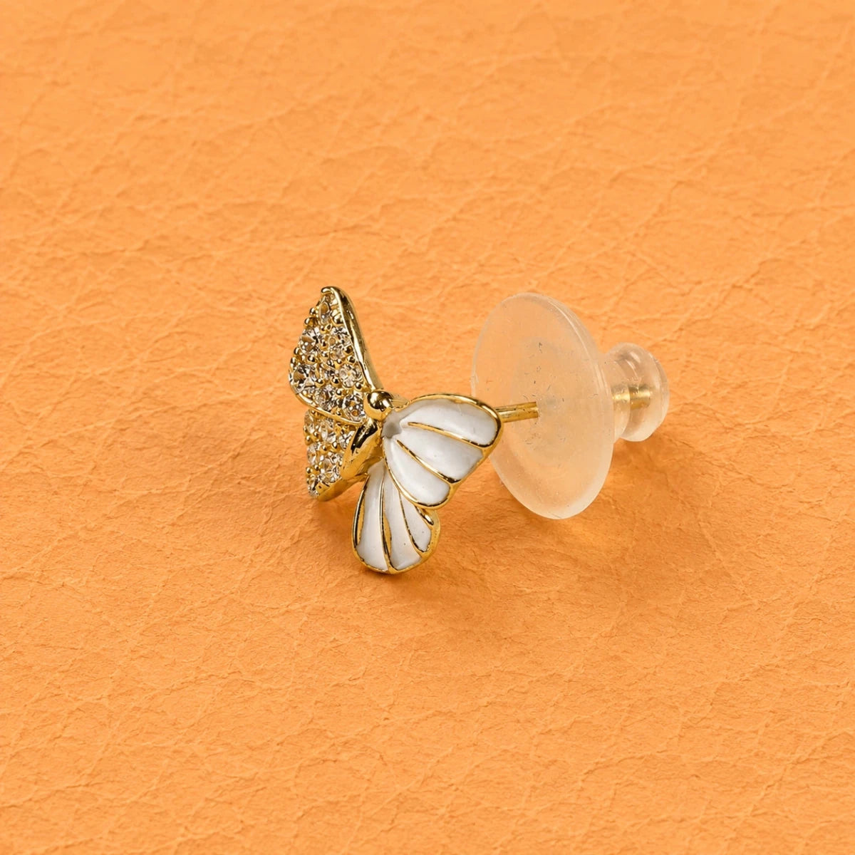 White Enamel Butterfly Studs - Silvorn India