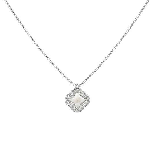 White Enamel Clover Pendant Necklace – Timeless Minimal Elegance - 925 Silver Jewelery