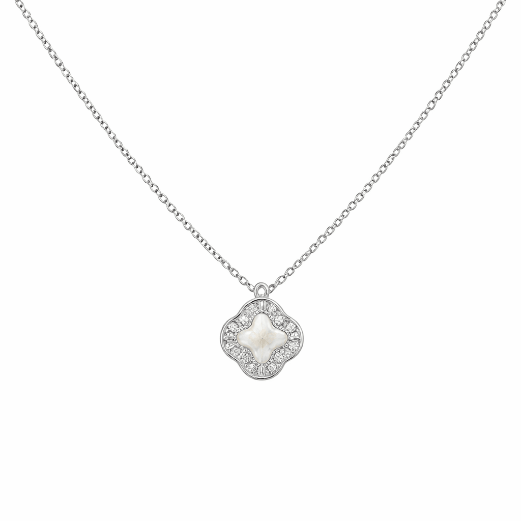 White Enamel Clover Pendant Necklace – Timeless Minimal Elegance - Silvorn India