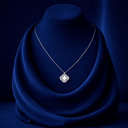 White Enamel Clover Pendant Necklace – Timeless Minimal Elegance - 925 Silver Jewelery