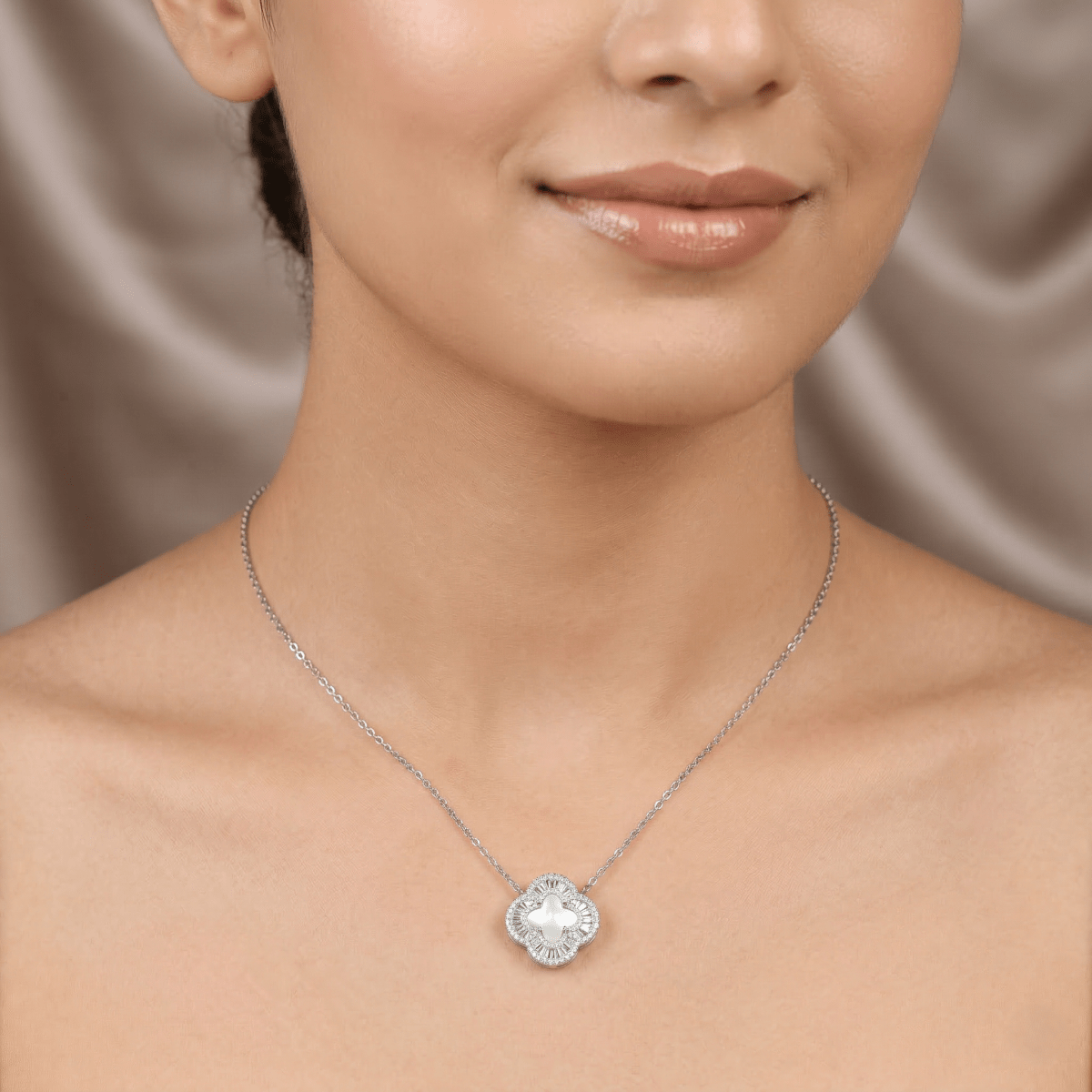 White Enamel Clover Pendant Necklace – Timeless Minimal Elegance - Silvorn India