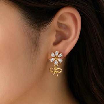 Zirconia Floral Bow Hanging Studs