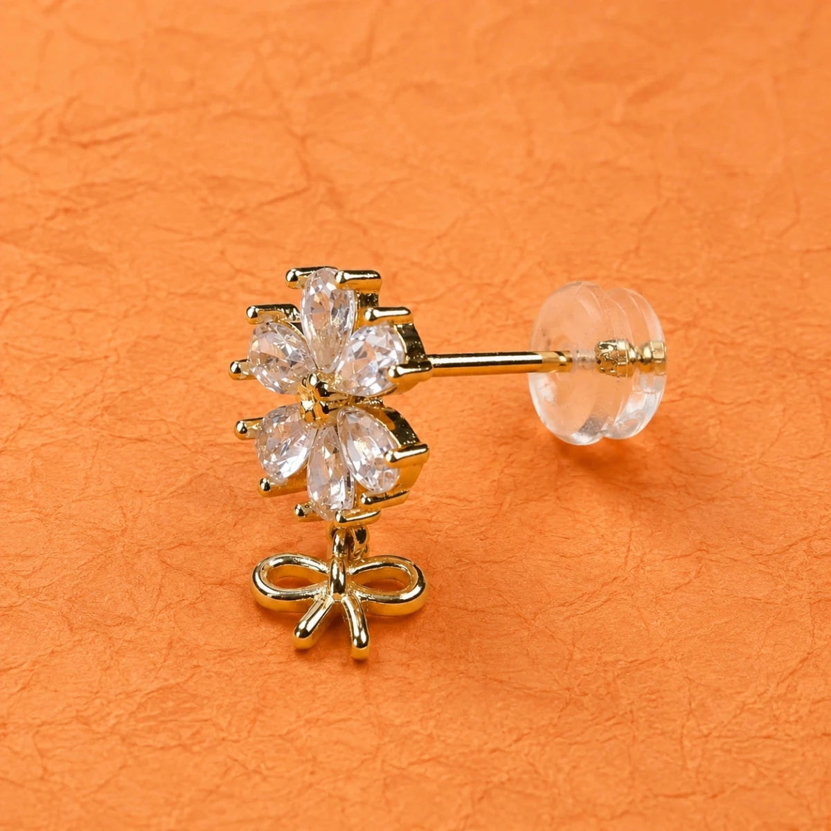 Zirconia Floral Bow Hanging Studs - Silvorn India
