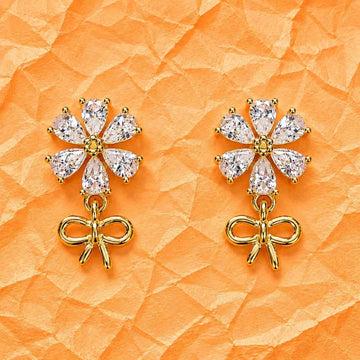 Zirconia Floral Bow Hanging Studs