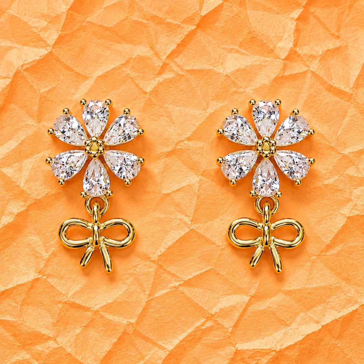 Zirconia Floral Bow Hanging Studs - Silvorn India
