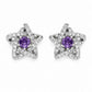 Pair of star stud earrings with purple zirconia and pave detailing, silver-tone